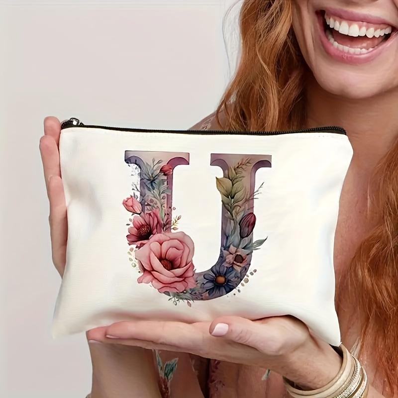 1pc Floral Alphabet Cosmetic Bag -Perfect For Travel, Weddings, And Bachelorette Parties For Bridesmaids And Maid Of Honor