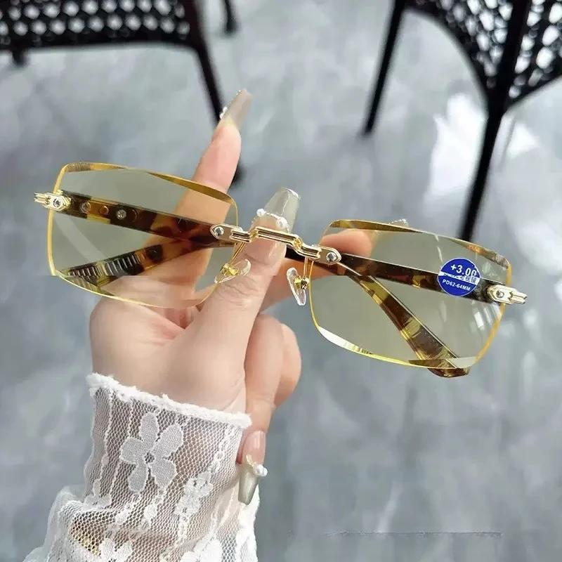 Новая Мода Высокое Разрешение Желтая Пленка Очки для Чтения Женские Мужские Премиум Защита от Синего Света Бескаркасные Очки с Огранкой Края