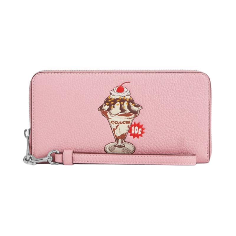 COACH Zip Around 19 Sundae Pattern Long Fine Pebbled Leather Wallet Women's Pink