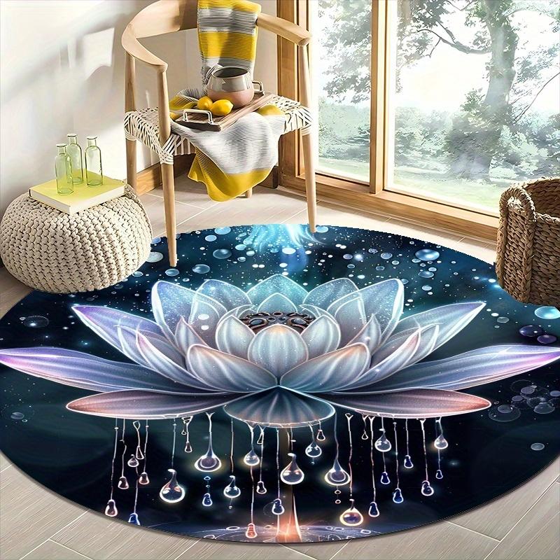 1pc Glowing for Lotus Flower Floor Mat - Non-Slip Machine Washable Round Mat with Self-Lit Design, Soothing Blue  Pink for Lotu