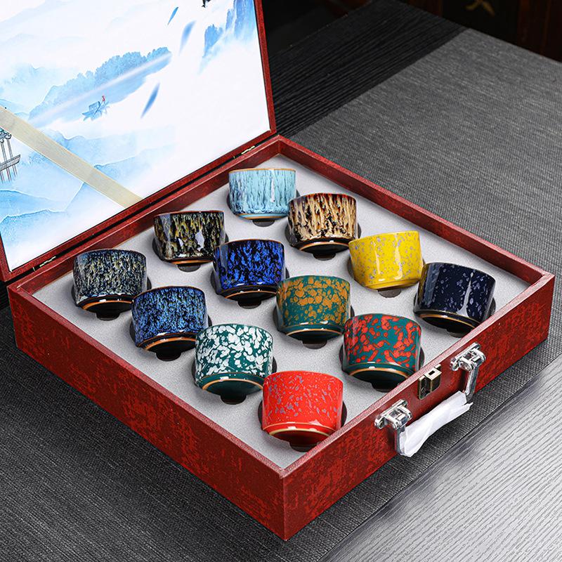 Kiln Change Jian Zhan Ceramic Kung Fu Tea Set Tea Cup Set Small Tea Bowl Tasting Cup Tea Cup Colorful12For home use and gift giv