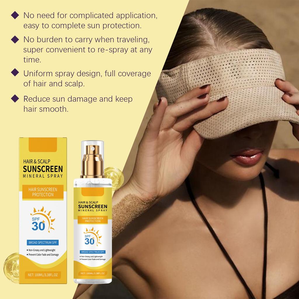 Солнцезащитный крем для волос и кожи головы, спрей для защиты кожи головы SPF30, предотвращает выцветание/сухость волос, подходит для походов/пляжа/бега(100мл
