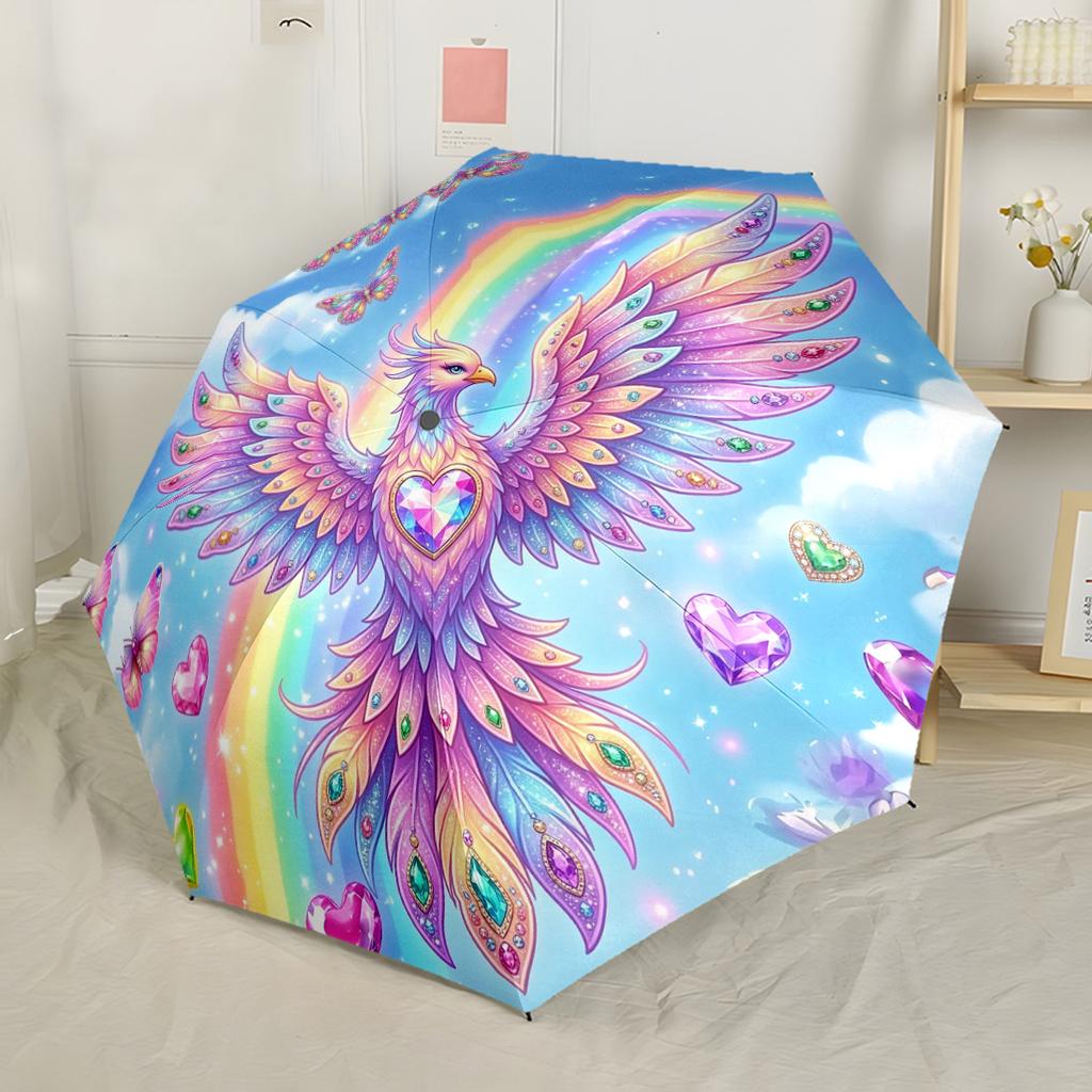 Автоматический складной зонт Phoenix Rising Artwork, компактный, для путешествий, с 8 спицами, прочный, пластик, железо, для любого сезона