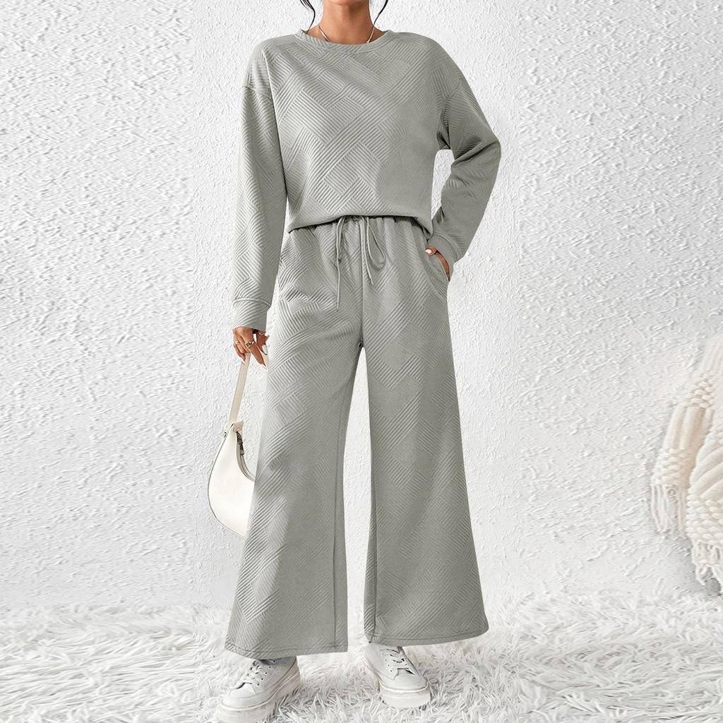 Women's Solid Color Temperament Casual Loose Textured Drawstring Elastic Waist Sports Suit