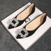 Fashion Large Size Flat Shoes for Women Spring Autumn New Fashion Rhinestone Shallow Mouth Boat Shoes Comfortable Pointed Luxury Shoes