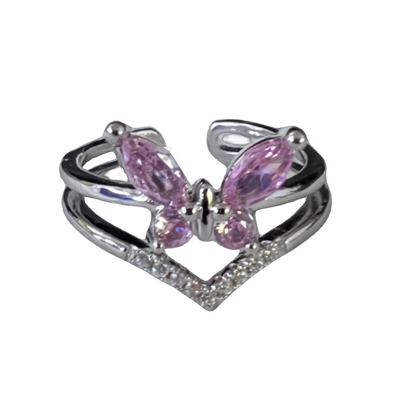 Luxury Butterfly High Sense Cold Wind Exquisite Full Diamond Zir*****Pen Ring Simple Fashion Ring