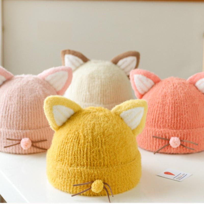 Warm Baby Beanie Kawaii Cartoon Cat Ear Crochet Bonnet for Toddler Boy Girl Cute Fashion Autumn Winter Plush Thicken Warm Hat