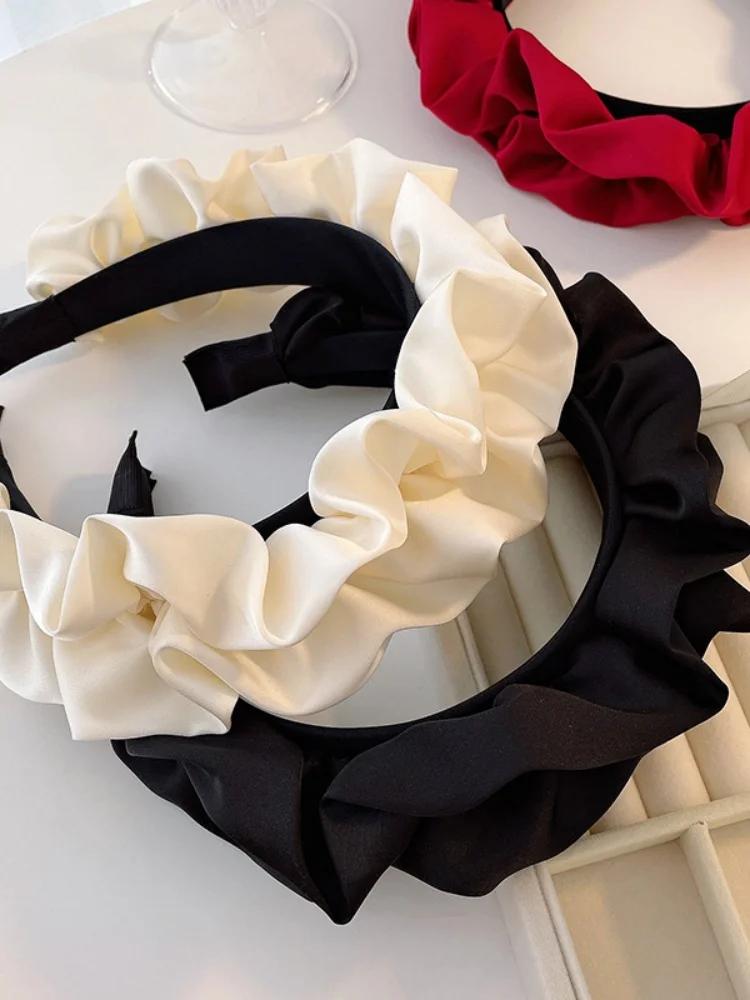 Однотонная широкая плиссированная повязка на голову для женщин Элегантная повязка для умывания лица Модная девушка Аксессуары для волос резинка для волос