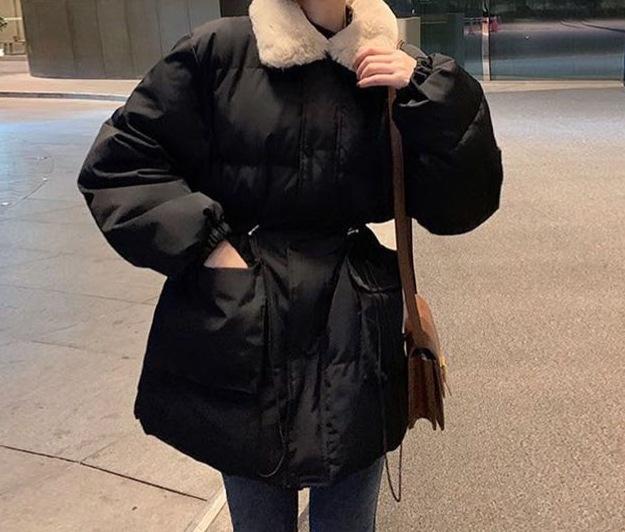 Winter new fashion design sense niche versatile drawstring waist thin thickened warm cotton jacket