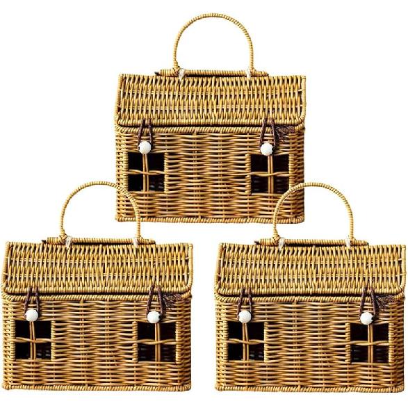 House-Shaped Wicker Basket with Lid - Handwoven Rattan Storage Basket for Home Decor, Kids Picnic, Organizer | Decorative Brown Woven Gift Box,