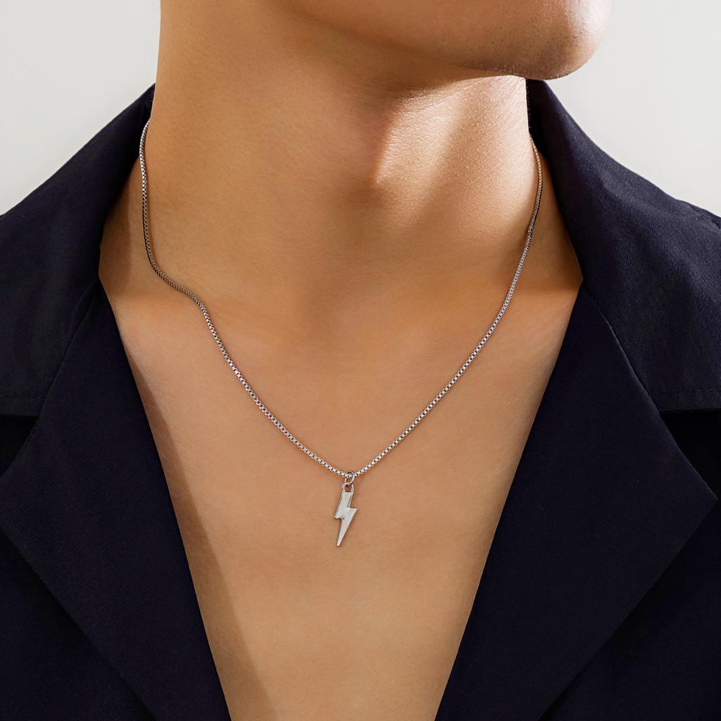KunJoe Панк Металл Геометрия Молния Подвеска Ожерелье для Мужчин Простое Серебристого Цвета Коробчатая Цепочка Чокер Ожерелье Хип-Хоп