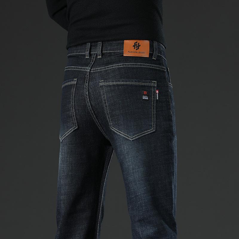 Весенне-осенние джинсы прямые свободные флисовые утепленные теплые деловые эластичные повседневные брюки