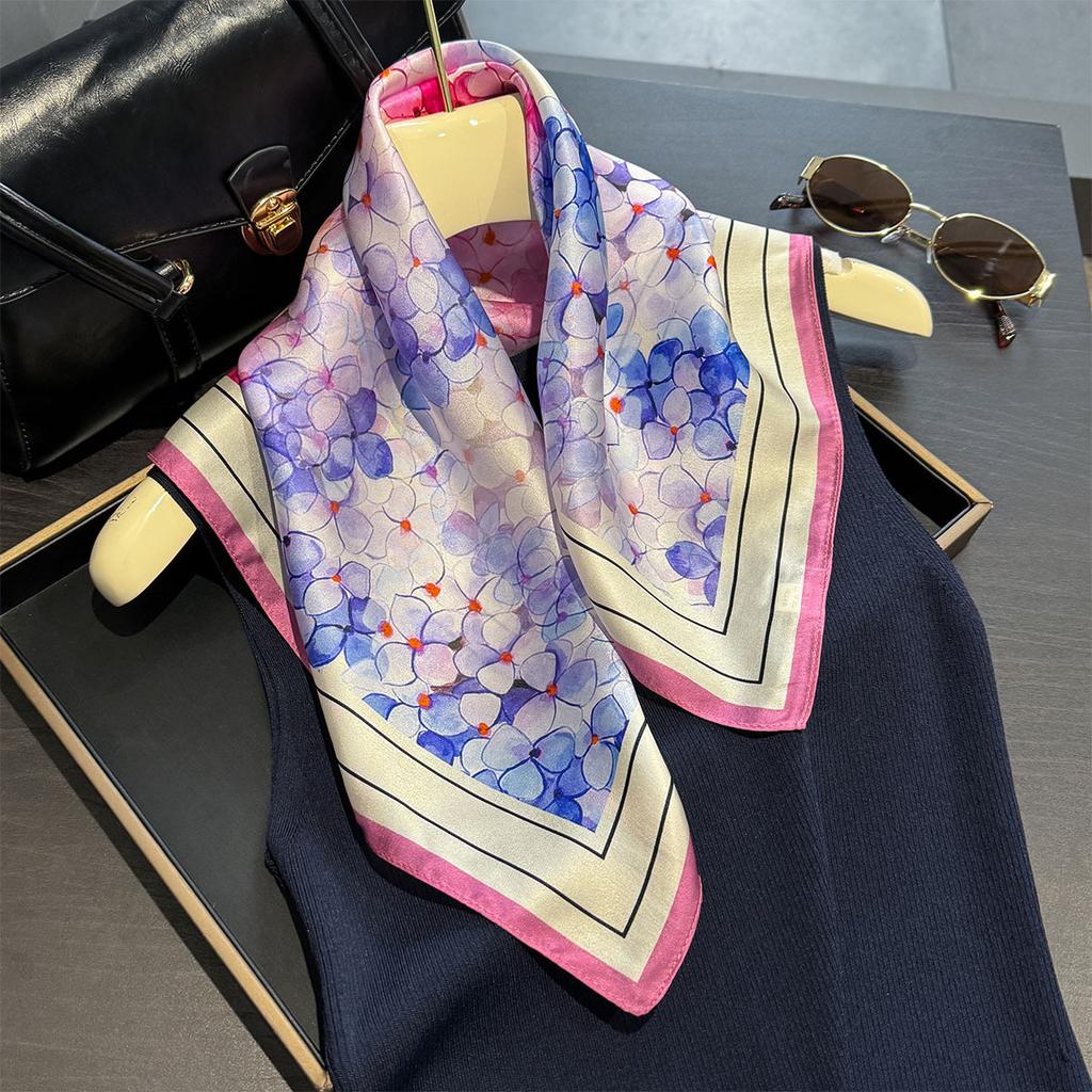 Luxury Brand 100% Natural Silk Scarf Women Design Small Square Shawl Hair Ribbon Headband Fashion Neckerchief Bandana