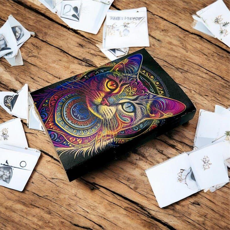 Красочный кожаный блокнот с кошкой – Ручной работы винтажный кожаный дневник