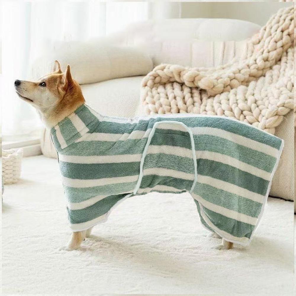 Water Absorption Dog Bathrobe Quick Drying Stripe Bath Towels Adjustable Hood Pet Drying Coat Beach Time