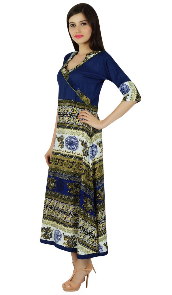 Bimba Womens Blue Anarkali Kurta Kurti Contemprory Chic Style Indian Long Maxi