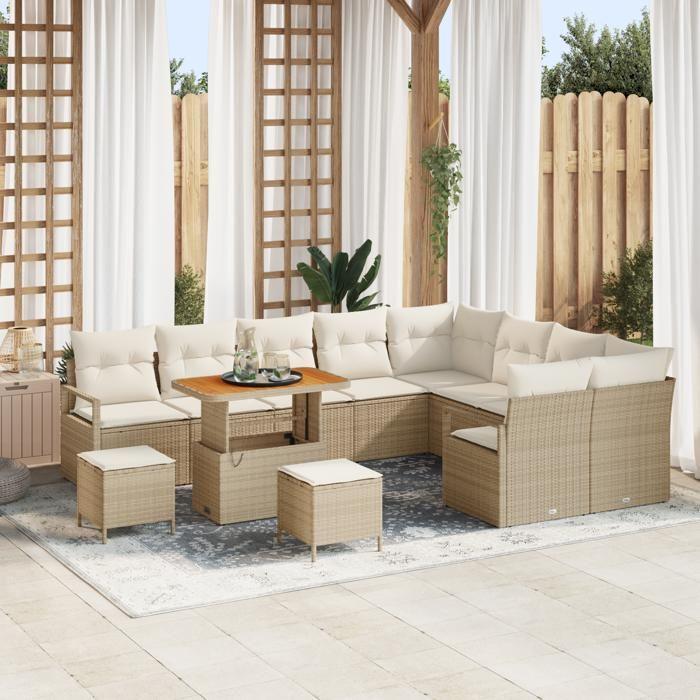 VidaXL 12-piece Garden Sofa Set Beige Poly Rattan, Rectangular Outdoor Lounge, Modular for Garden 3362566