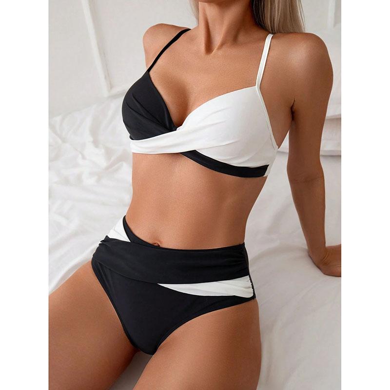 Новый женский купальник бикини комплект ребристый витой цветной блок сексуальный двухсекционный купальный костюм купальники