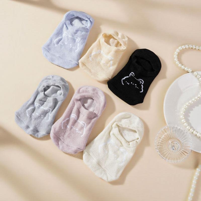 1/5 Pairs Women Cotton Ankle Socks Invisible Shallow Mouth Socks Breathable Silicone Anti Slip Socks
