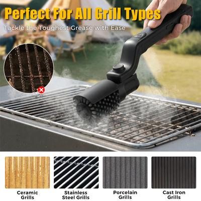 Электрическая щетка для гриля BBQ, 3 режима скорости, регулируемая головка на 180°, щетка для чистки гриля из нержавеющей стали для использования на открытом воздухе