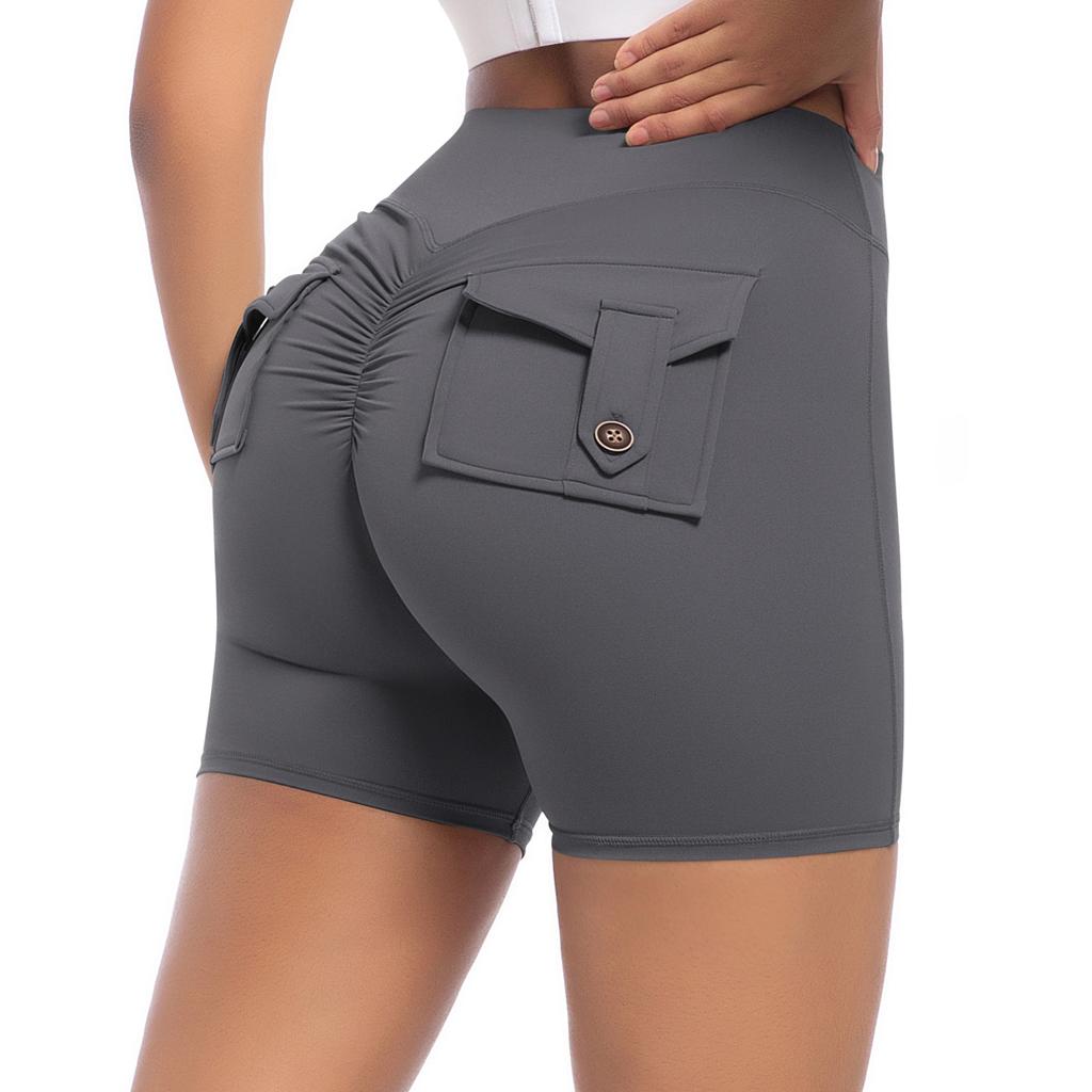 Auroth Women Yoga Sports Shorts Whith Pocket High Stretch Gym Fitness Short Leggings Peach Hip Shorts