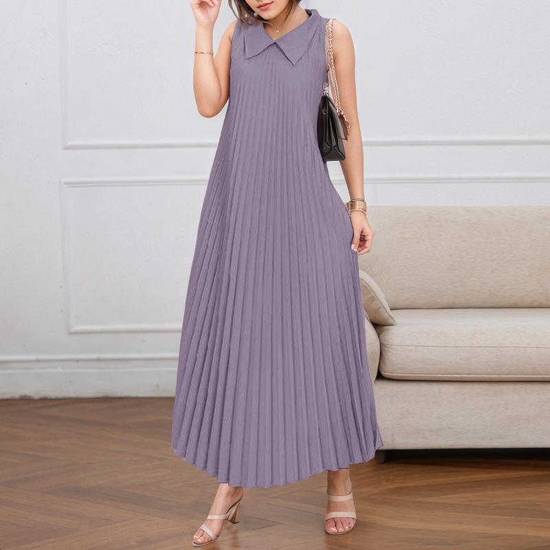 ZANZEA Женское повседневное платье без рукавов со складками и отложным воротником