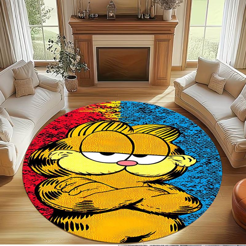 Garfield Print Round Rug, Washable Floor Carpet, For Entryway Dorm Laundry Room Office Study, Home Decor Birthday Christmas Gift