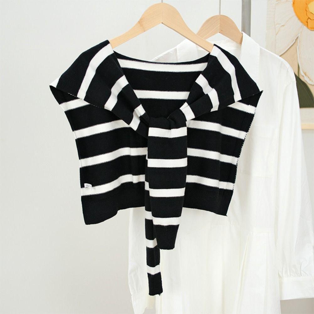 Wraps Stripe Scarf Cloak Fake Collar Wraps Simple Knitted Shawl Blouse