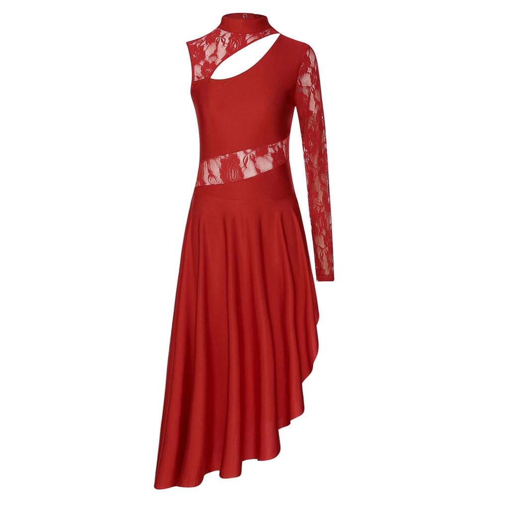 Женское асимметричное платье-туника для танцев, лирическая танцевальная одежда, кружевное платье с вырезами, платье для танцевальной вечеринки