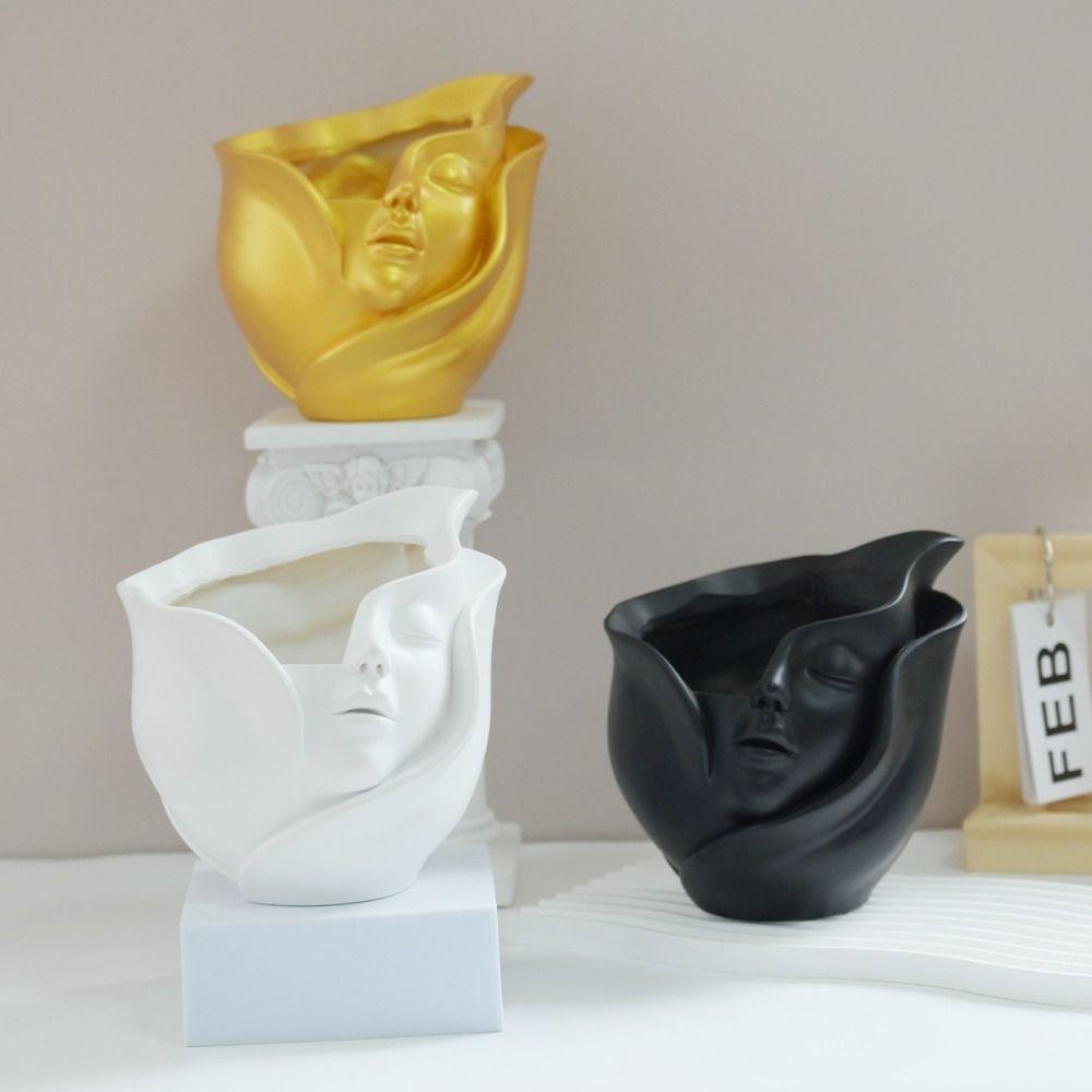 Resin Human Face Vase Aesthetic Hydroponic Flower Holder Character Plant Pot Home