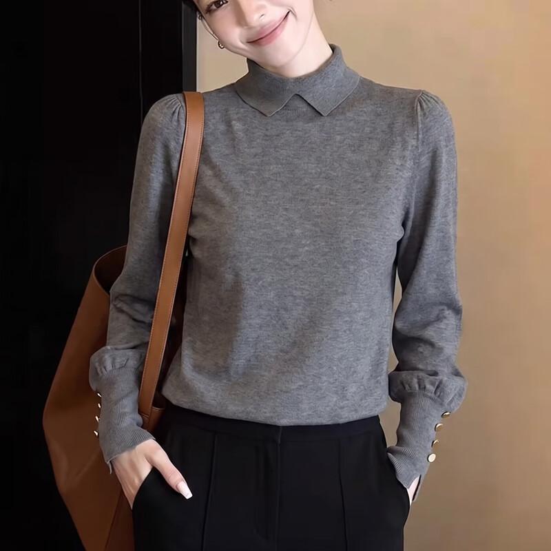 La Chapelle Women's Elegant Polo Collar Lantern Sleeve Pullover