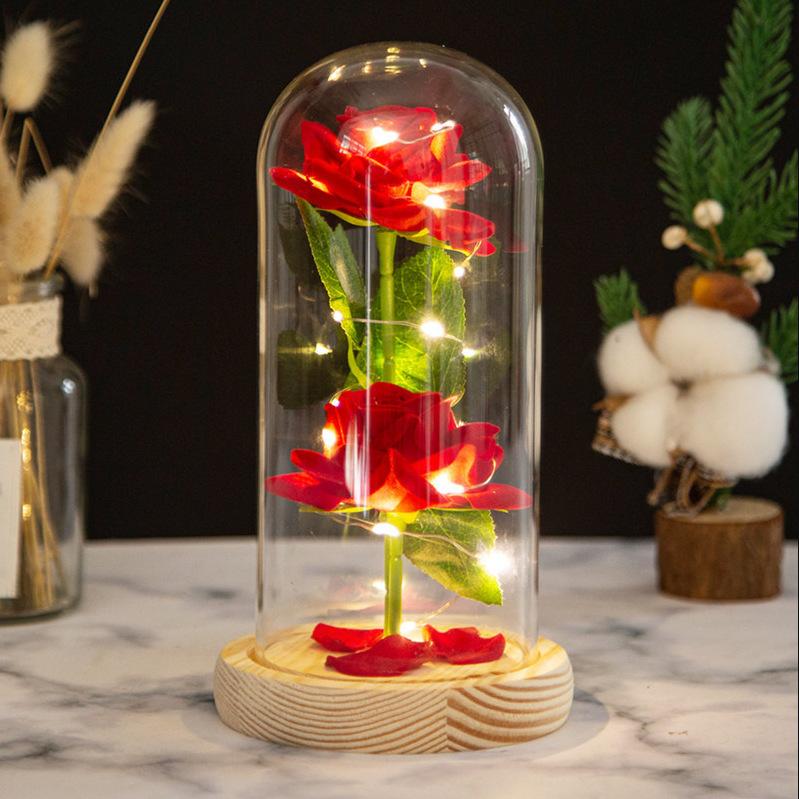 Two roses glass cover LED atmosphere light Christmas ornament Valentine's Day gift ornament flower