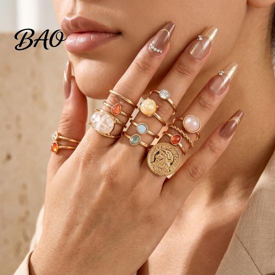 Birthday Gifts for Her 13Pcs Gold Plated Ring Set with Colorful Gemstone Embellishments, Fashion Stackable Rings Women Women, Trendy Jewelry