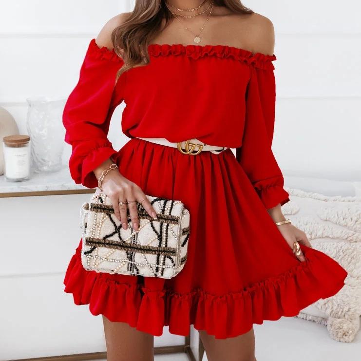 GMXIA Женская мода лето весна однотонный принт с длинным рукавом на одно плечо с высокой талией повседневные платья