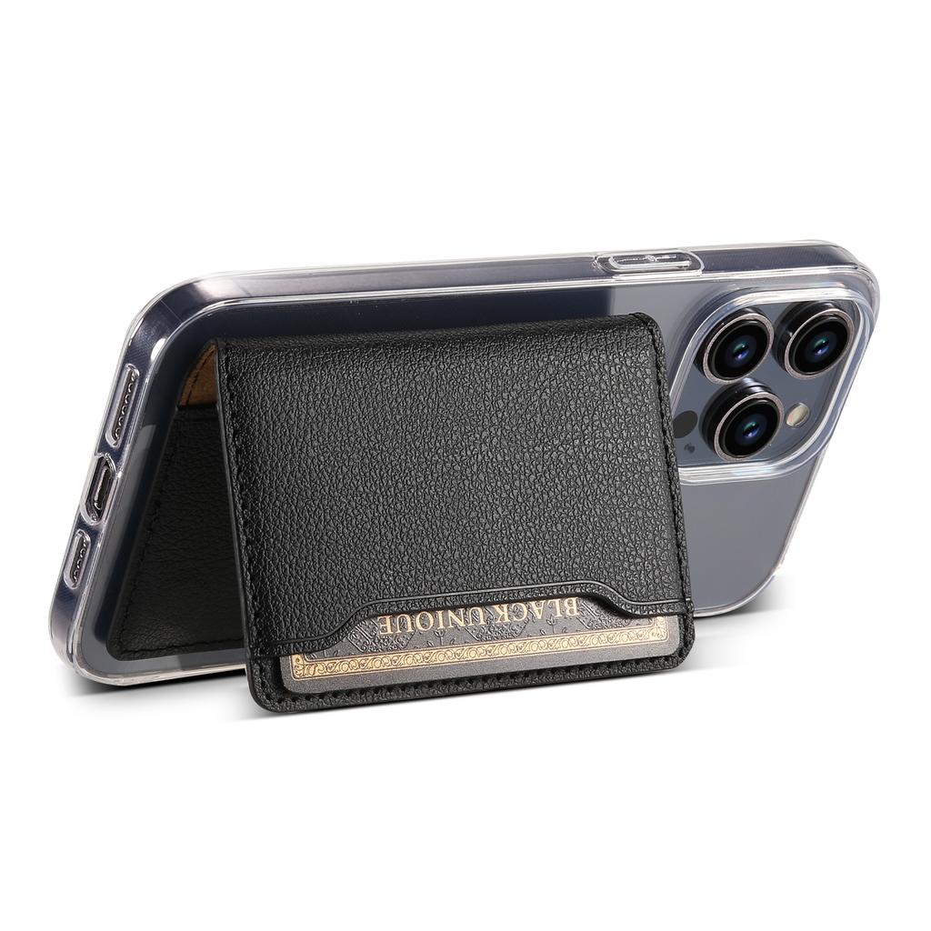 Calf Texture PU Leather Card Holder Phone Card Case Adhesive Cellphone Kickstand