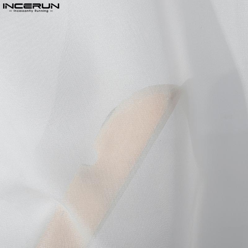 INCERUN Men Long Sleeve Patchwork Mesh See Through Party Club Shirts Tops