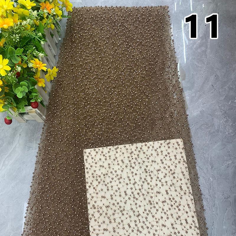 1 ярд Роскошная Тяжелая Вышивка Жемчугом Пайетками Бисер Ткань Великолепная Африканская Газовая Кружевная Ткань Сделай Сам Ручная Работа Свадебное Платье Одежда