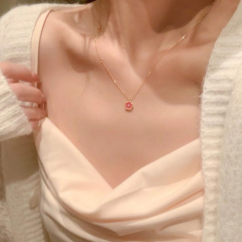 Sweet Pendant Necklaces Fairy Pink Flower Clavicle Chain For Women Gift