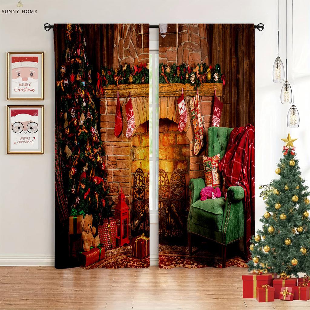 Рождественские украшения Шторы Санта-Клаус Камин Детская комната Гостиная Кабинет Окно Затемнение Теплоизоляция Шторы
