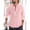 Men Henry Shirt Men's Casual Thin Cotton Linen Shirt White Black Khaki Stand Up Collar Straight Solid Color Long Sleeve Top