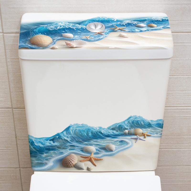Наклейка на унитаз «Морская волна», Декор для ванной комнаты, Реалистичная наклейка на пол «Пляж», Водонепроницаемая, Противоскользящая, Съемная, Декор для ванны и побережья