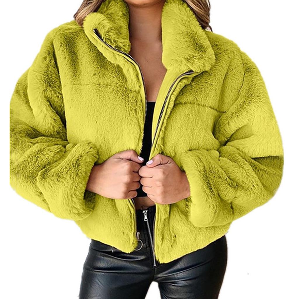 Женский однотонный модный повседневный кардиган с имитацией кролика на молнии, плюшевое теплое пальто