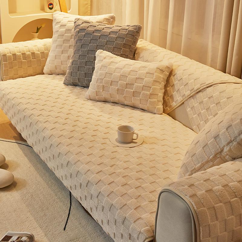 Plush Sofa Cushion Winter Nordic Non-Slip Seat Cushion Backrest Cover Towel Modern Simple Winter Leather Sofa Cover Cover Cloth