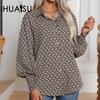 Women's Geometric Print Lantern Sleeve Shirt Long Sleeve Blouse Tops