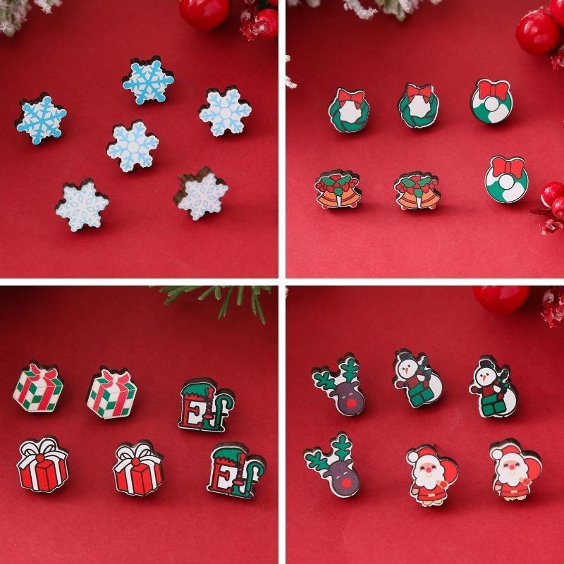 Горячая Распродажа Новая Рождественская Серия Деревянные Серьги Рождественская Елка Колокольчики Снеговик Серьги-Пуссеты Набор