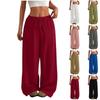 Women's High Waist Adjustable Knot Flowy Cotton And Linen Trousers Wide Leg Pants