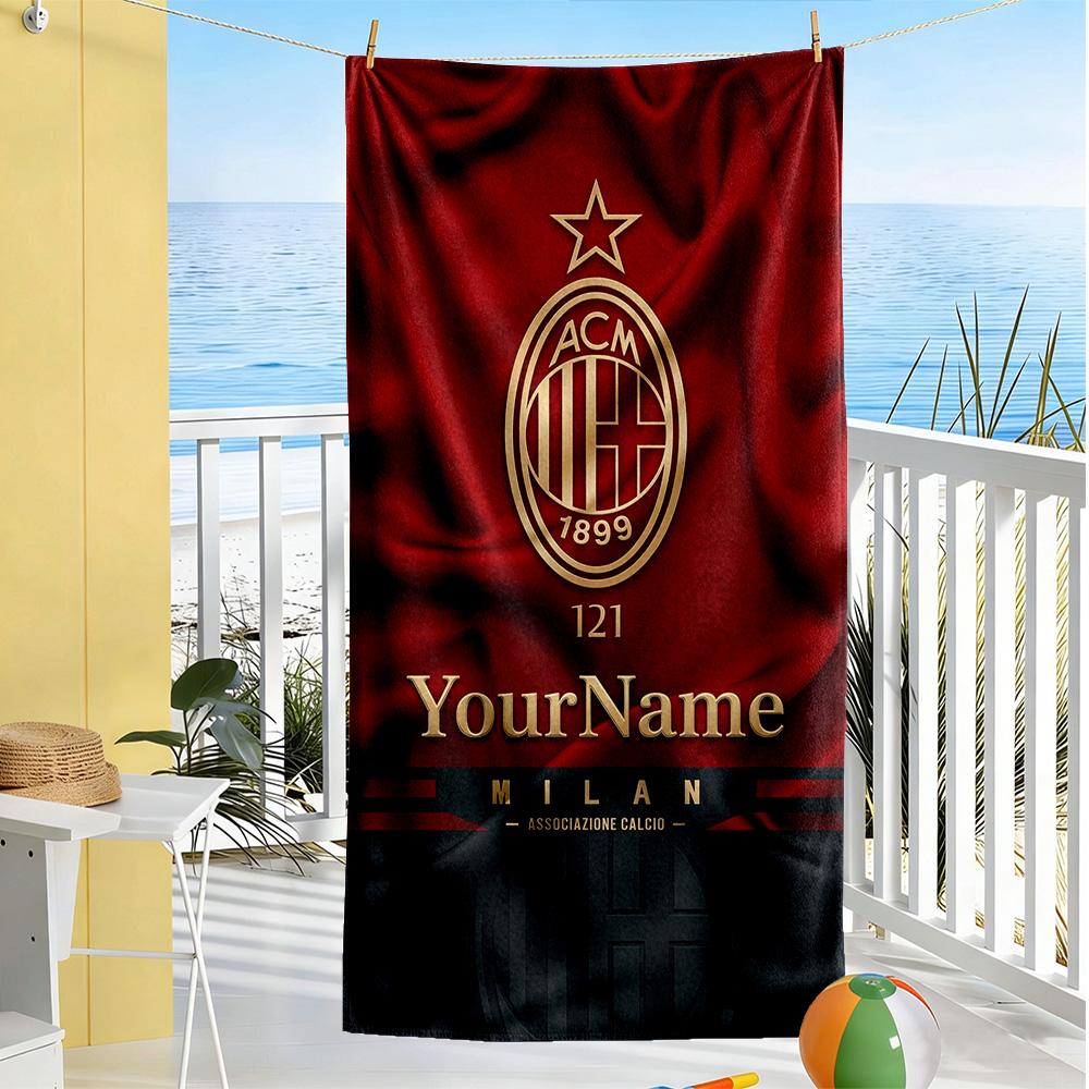Ac Milan Customize Text Beach Towel Super Soft & Absorbent For Beach Bathroom Outdoor Swimming Pool Camping Picnic Yoga Diving Vacation Accessories