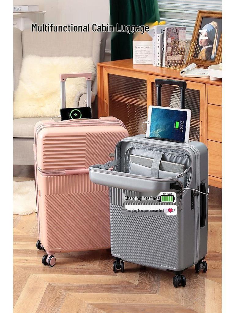 2025 Stylish Women's Student Luggage: 20-Inch Front-Opening Carry-On & 24-Inch Password Suitcase