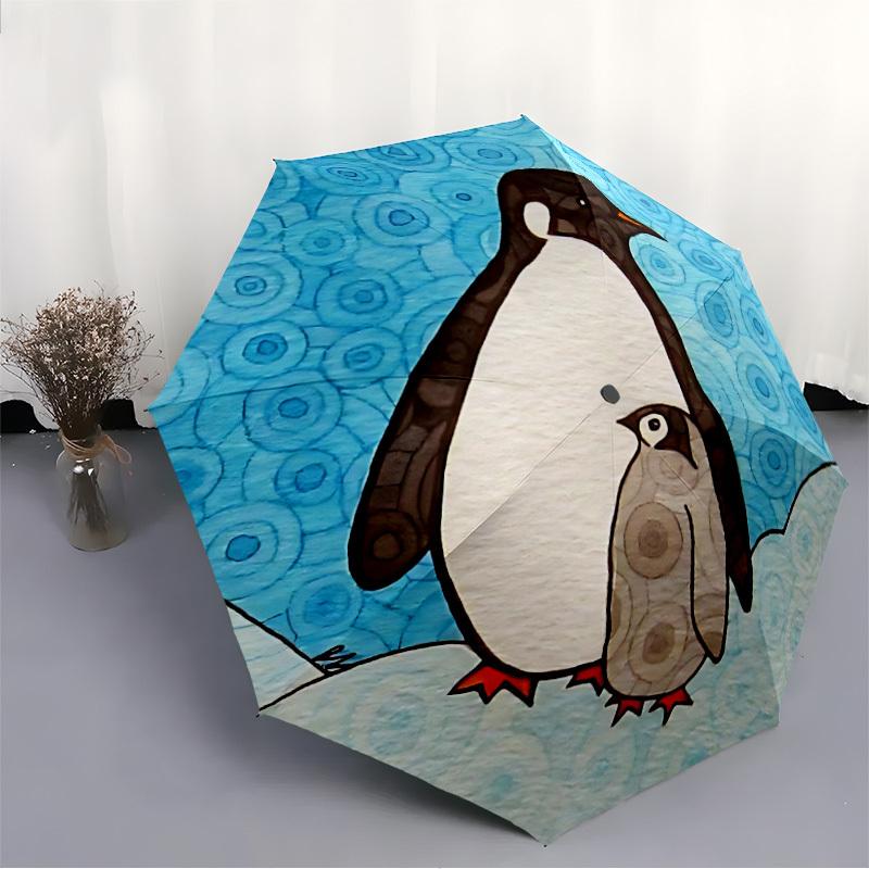 1pc Penguin Family Automatic Folding Umbrella Automatic Open/Close, 8-Rib Durable Frame, Compact Travel Umbrella Suitable018