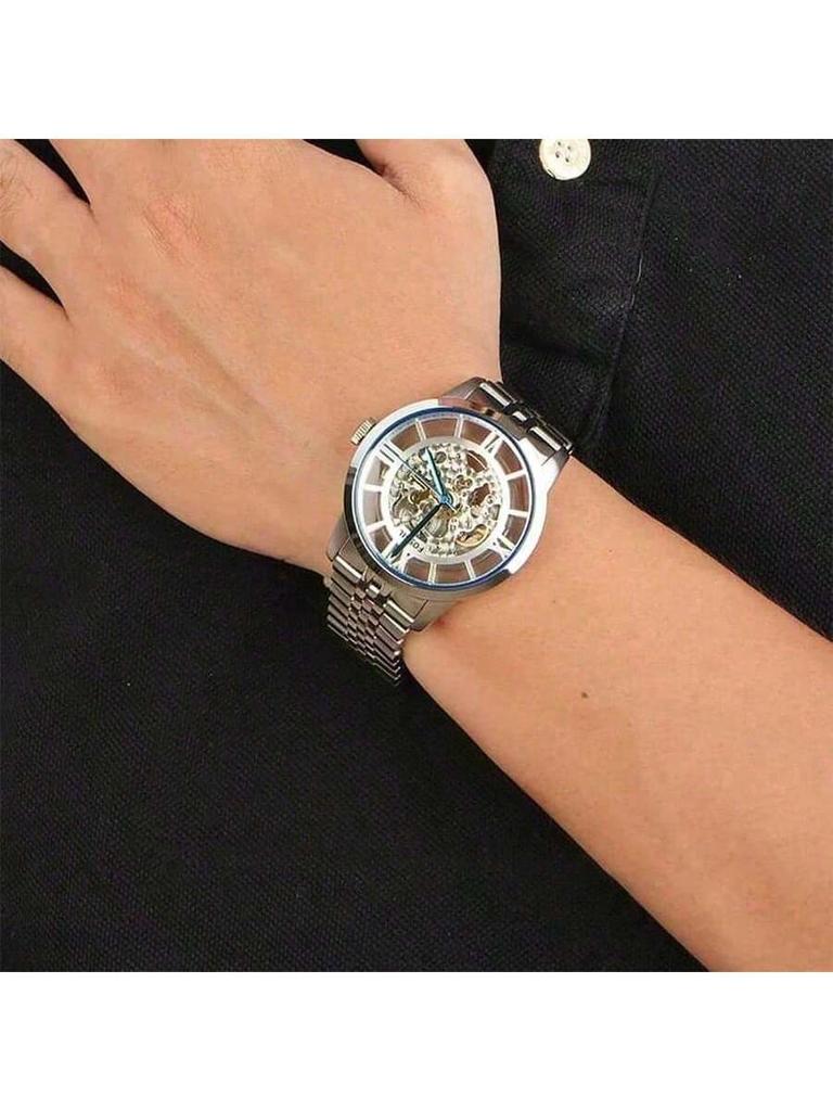 Fossil Мужские механические часы Townsmatic с автоматическим скелетонизированным циферблатом, ремешок из нержавеющей стали, циферблат с вырезами, подходят для повседневной носки, в качестве подарка ME3073